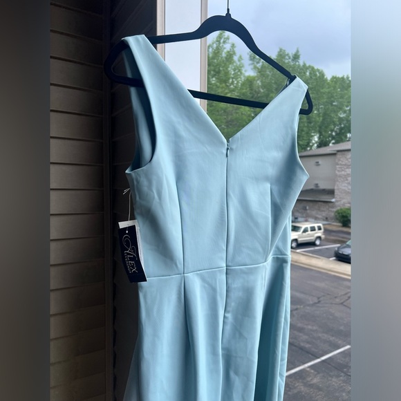 🆕 💎👗 Alex Evenings Light Blue Draped Sheath Dress with Jeweled Accent | Size 4 - Picture 7 of 16